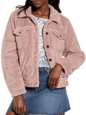 Blank NYC Mauve Faux Shearling Cozy Teddy Trucker Jacket Medium (MSRP$98)